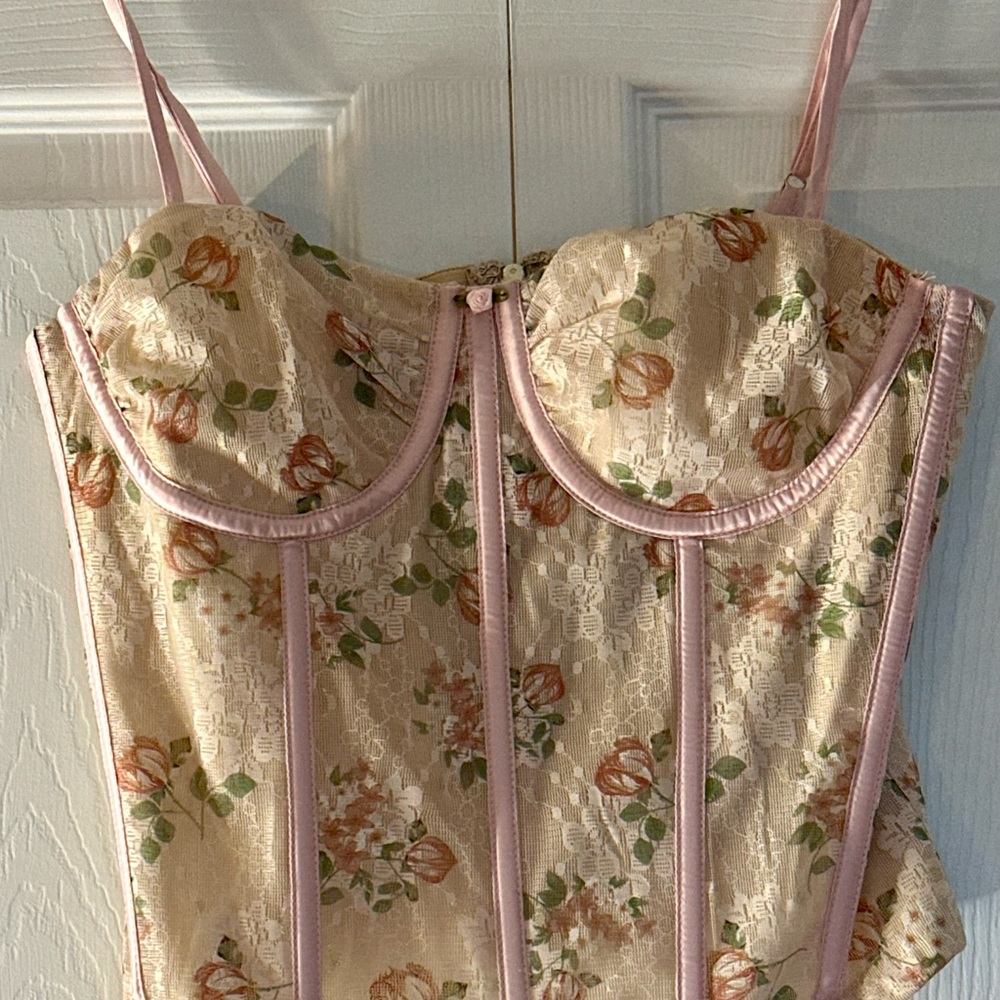 Floral Corset Top with Pink Accents